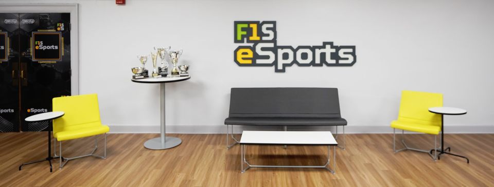 Florence 1 esports spectator seating and trophies